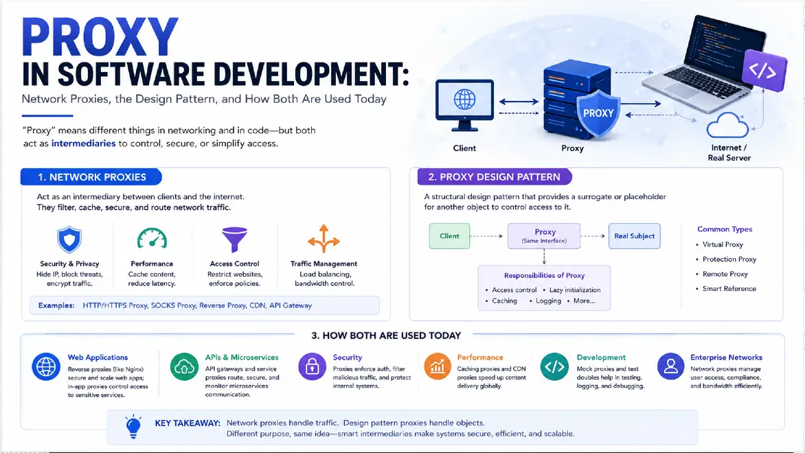 Proxy in Software Development: Network Proxies, the Design Pattern, and How Both Are Used Today